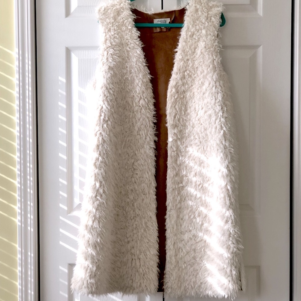 Charlotte Russe White Faux Fur Vest, long vest